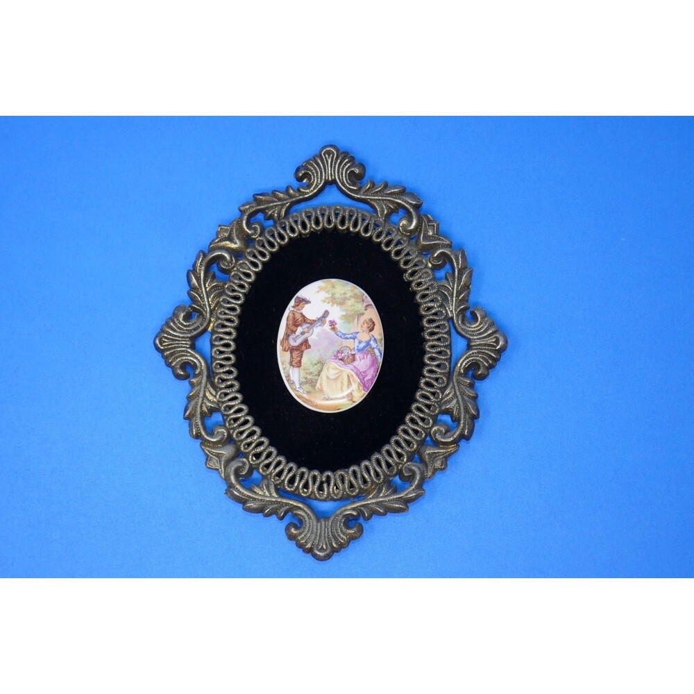 E.A. Riba Co. Rococo Fragonard Style Courting Couple Wall Hanging Ornate Frame